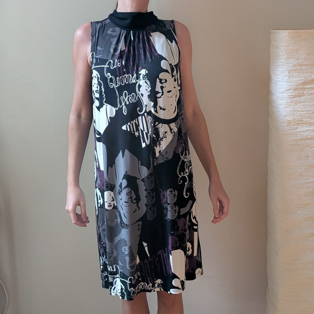 Marylin Monroe Graphic Print Midi Tie Neck Dress Size M/L
